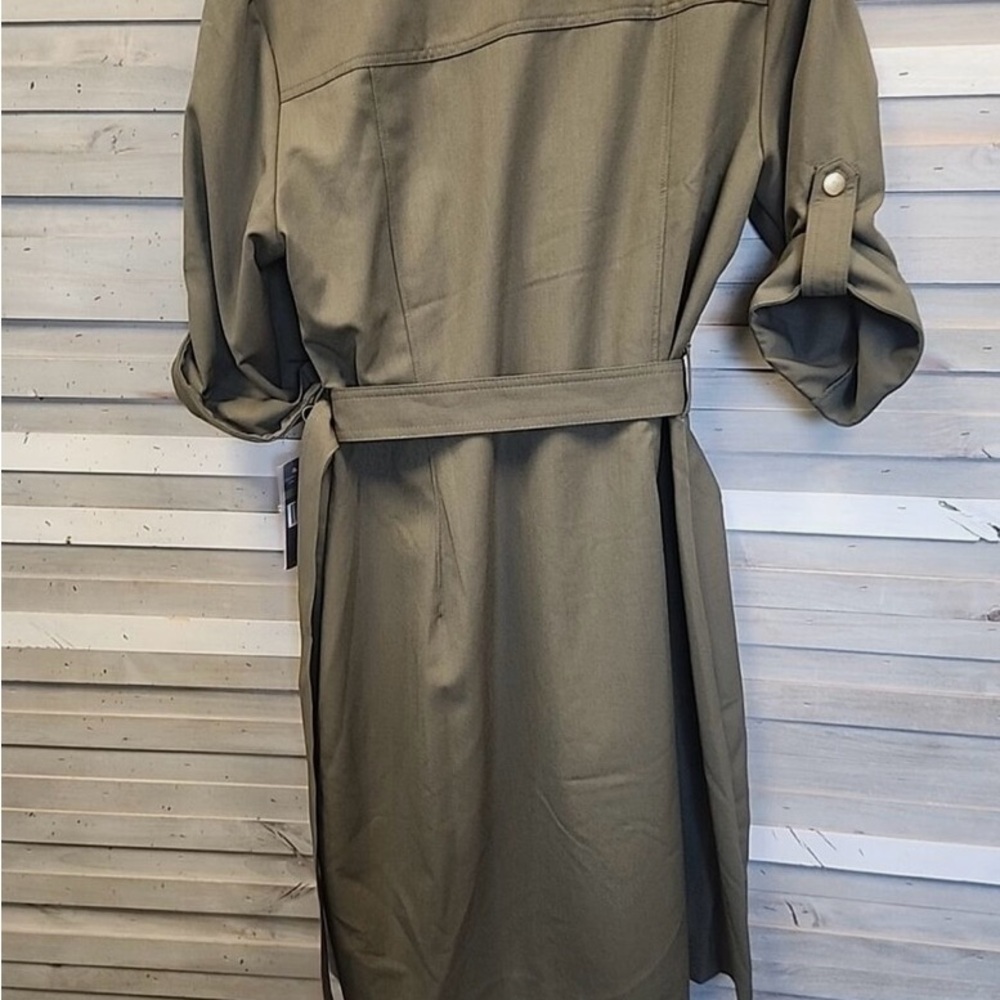 sharagano dress 4 Belted Olive Utility Dress Rolled Sleeved Front Zipper Cargo - Picture 2 of 3